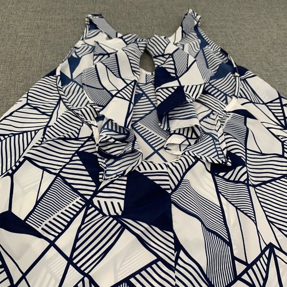 YA Los Angeles Blue White Tank Top Ruffled Sheer Blouse Open Back Sleeveless - Picture 13 of 13